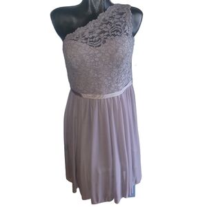 Davids Bridal Pale Rose Lace One-Shoulder Dress Sz.14 NWT
